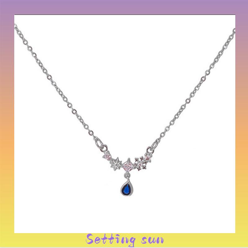 Kalung Tetesan Air Zirkon Biru Wanita Cahaya Mewah Manis Sejuk Temperamen TN