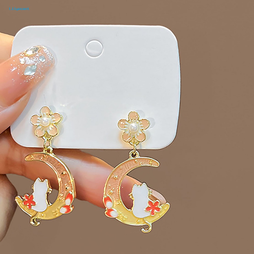 Lilyscent 1pasang Anti Luntur Wanita Anting Aksesori Fashion Wanita Gadis Indah Bulan Sabit Kelinci Stud Earrings Geometris