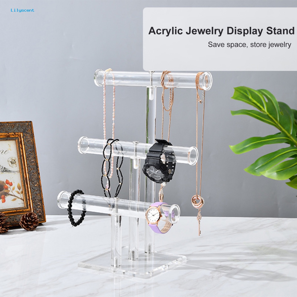 Lilyscent Acrylic Display Stand Pemakaian Rumah Perhiasan Rantai T-bar Rak Display Bertingkat