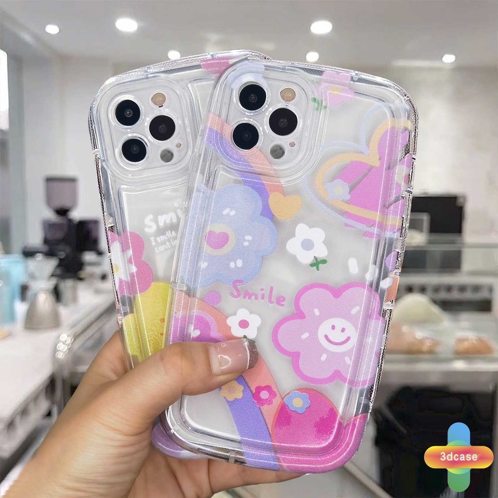 Compatible For Case IPhone 7 Plus 11 6 6S 8 14 Plus XR 11 12 13 14 PRO MAX 11 12 13 X XS MAX Se 2020 6SPlus 7Plus 6Plus 8Plus 14Plus XSMAX Colourful Smile Flower Soft Airbag Soap Case