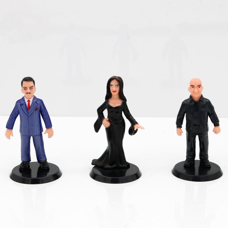 6pcs/set The Addams Family Figure Dengan Dasar Morticia Wednesday PVC Banyak Peran Model Mainan Boneka Untuk Dekorasi Anak