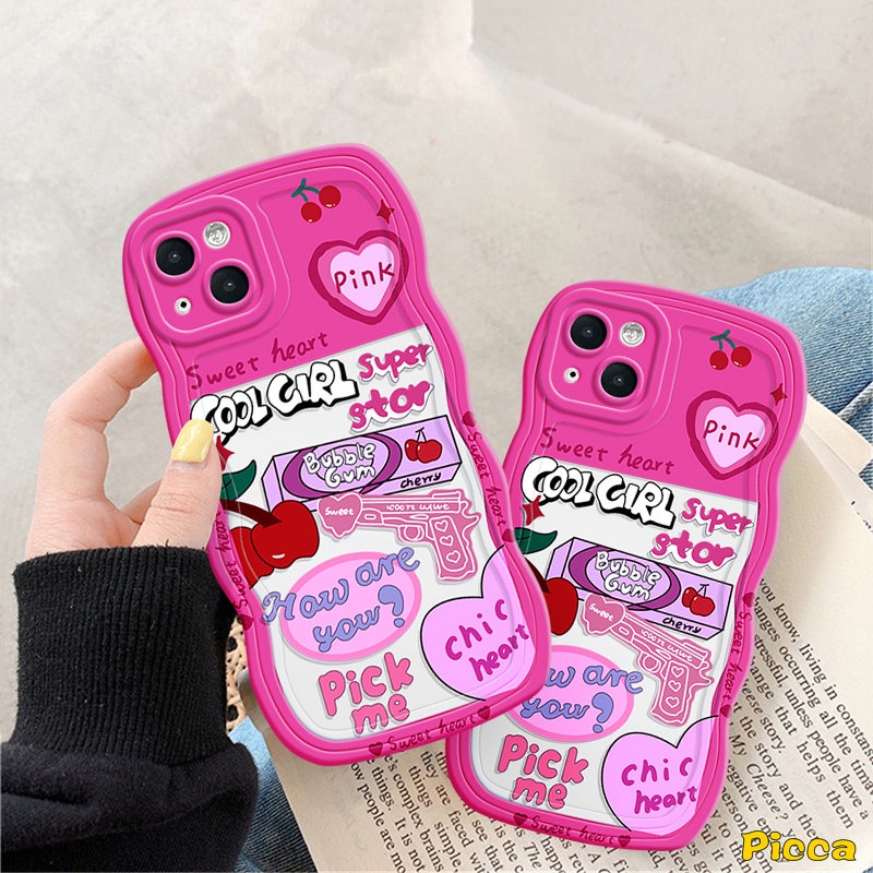 Casing Redmi A1 10C10A 9A 10 A1+9T 9 9C NFC Redmi Note10 11 11s 9s 9 8 10s 11 Pro Max POCO X3 NFC Pro M3 Mi 11T Pro Pink Cherry Sweet Gradient Love Heart Wavy Edge Soft Sarung