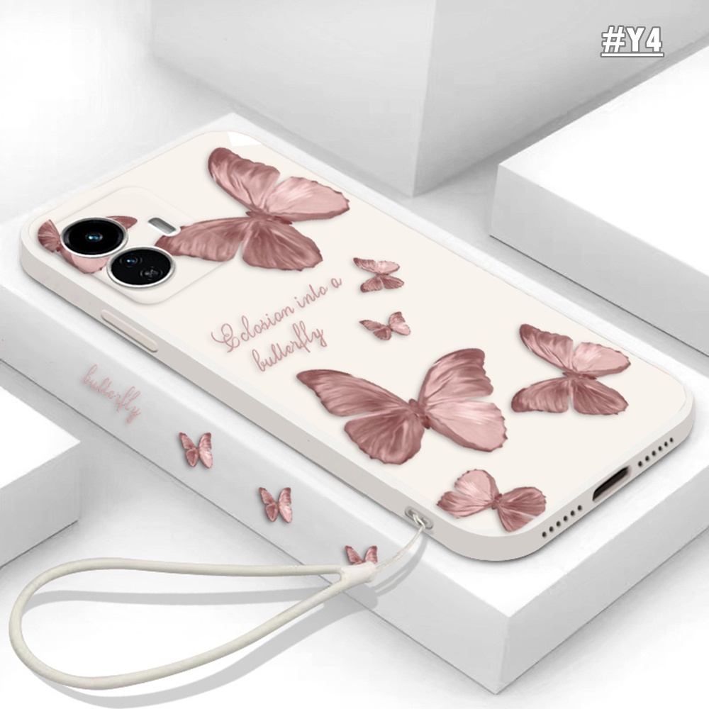 Case Fashion Untuk iPhone 11 Pro Max14 12 13 iPhone6 6s7 8 Plus Xs Max XR SE 2020 Retro Fantasi Kupu-Kupu Tepi Lurus Motif Samping Soft Case DGX