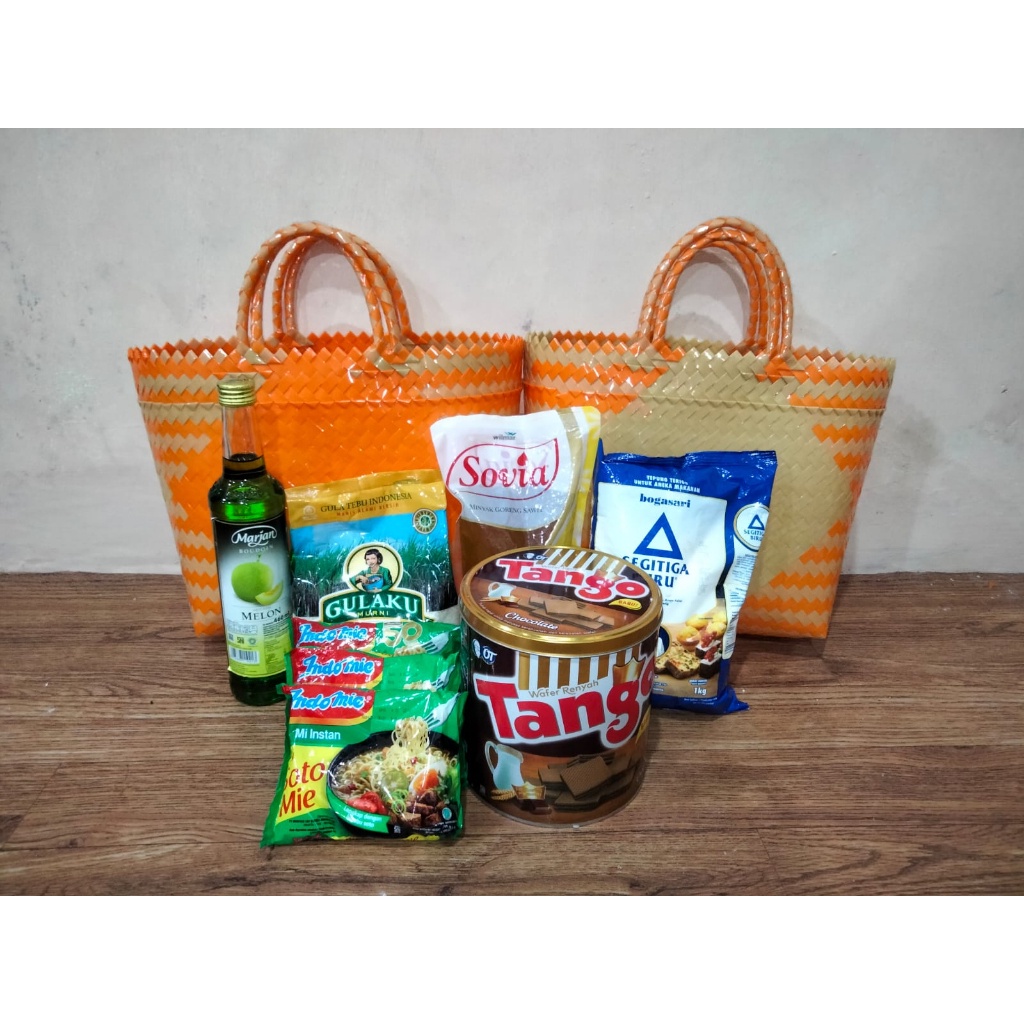 Tas Anyam Kaca Plastik / 10Pcs Tas Anyaman Motif Kaca Lancip Ukuran M 02