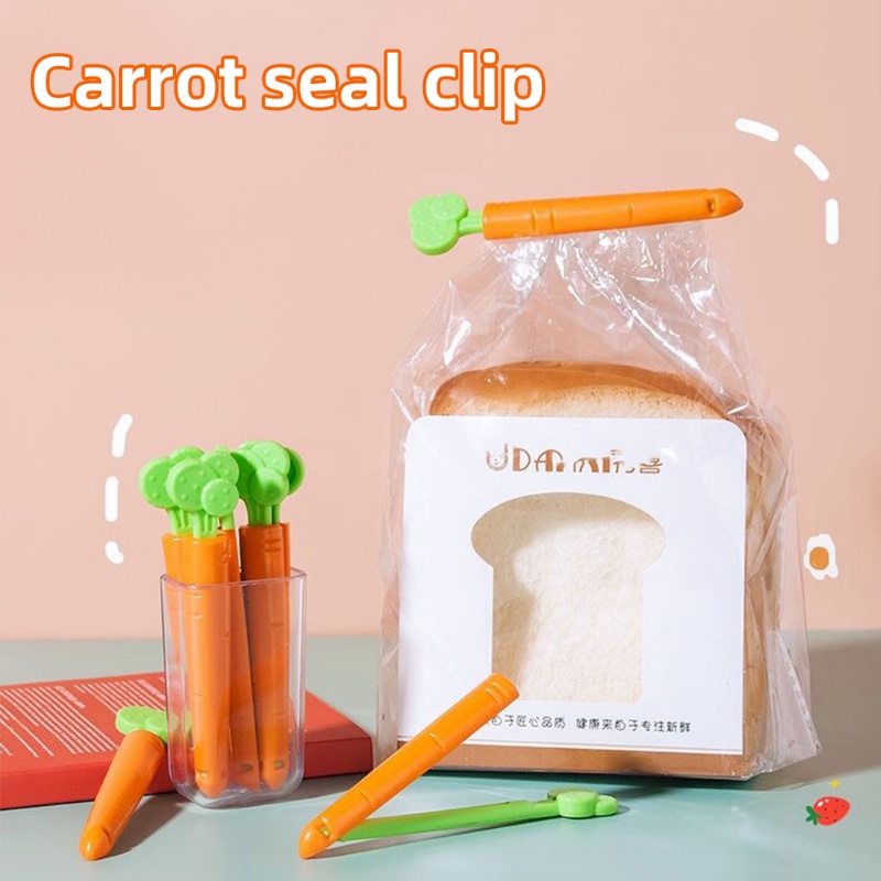 5pcs Klip Sealer Snack Makanan Bentuk Wortel Kreatif/Penjepit Penyegel Kantong Roti Plastik Gadget Dapur