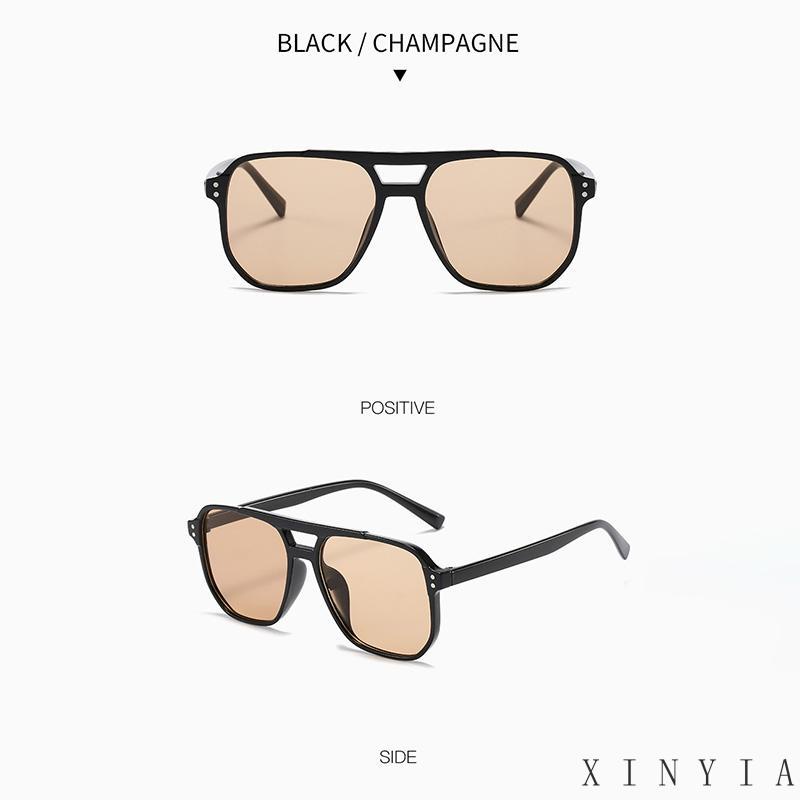 【Bayar di tempat】2023 gaya baru bintang yang sama Kacamata Hitam Kotak Bingkai Besar Balok Ganda Trendy Retro Fashionable Sunglasses Untuk Wanita