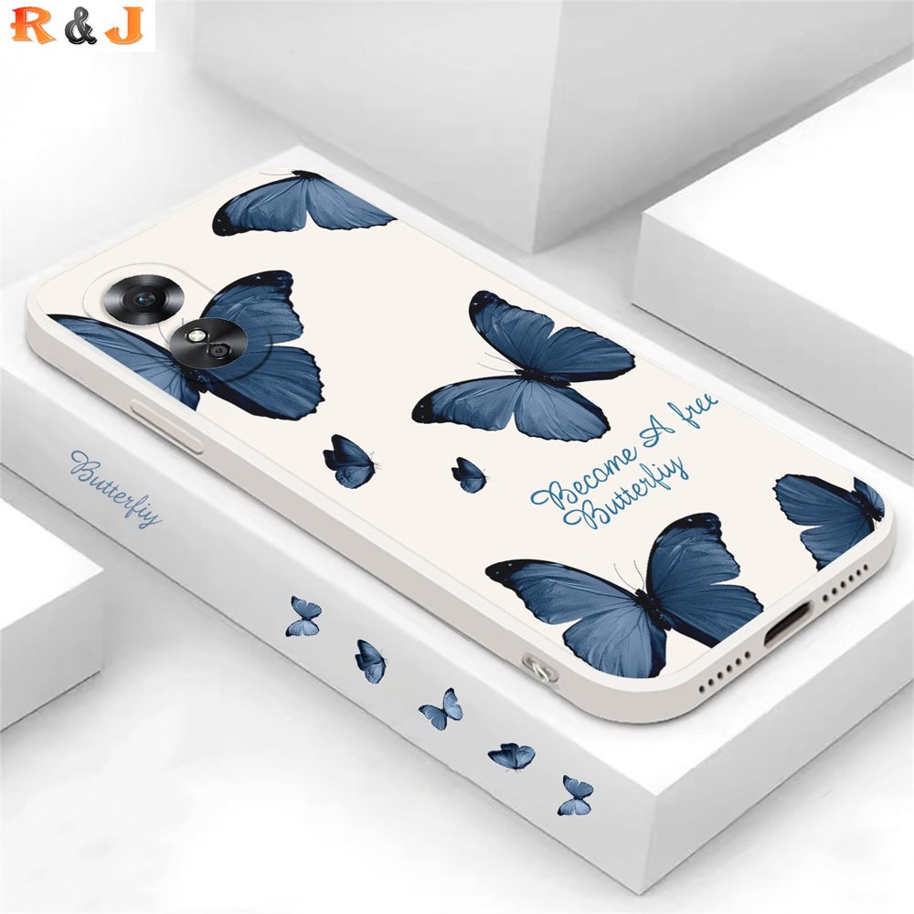 Soft Butterfly Case OPPO A17 A57 2022 Reno 8T A74 A95 A15 A16 A16K A17K A54 A53 A12 A5S A7 A3S A11k A52 A92 A94 A37 F9 A1K A8 A9 A37 Butterfly Biru Dan Pink Silicone Phone Cover