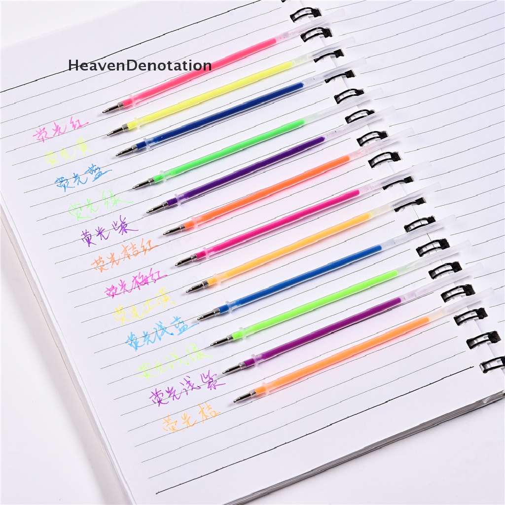 [HeavenDenotation] 48 Pcs Fluorescent Gel Ink Pen Isi Ulang Sikat Cat Air Warna-Warni Alat Tulis Neon Set 48warna Gel Pens Rollerball Pastel Neon Sketsa Gambar Color Pen Set Marke