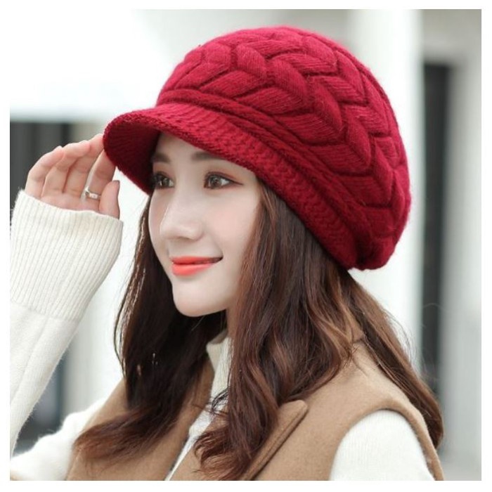 Topi Baret Rajut Wanita Dewasa Knitted Hat Fashion Korea Impor
