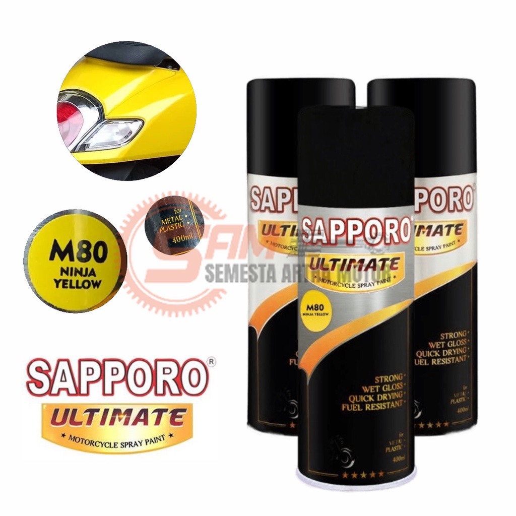 

Pilox Sapporo Ultimate Ninja Yellow M80 Cat Semprot Kuning Pilok Metal Plastik Aerosol Spray
