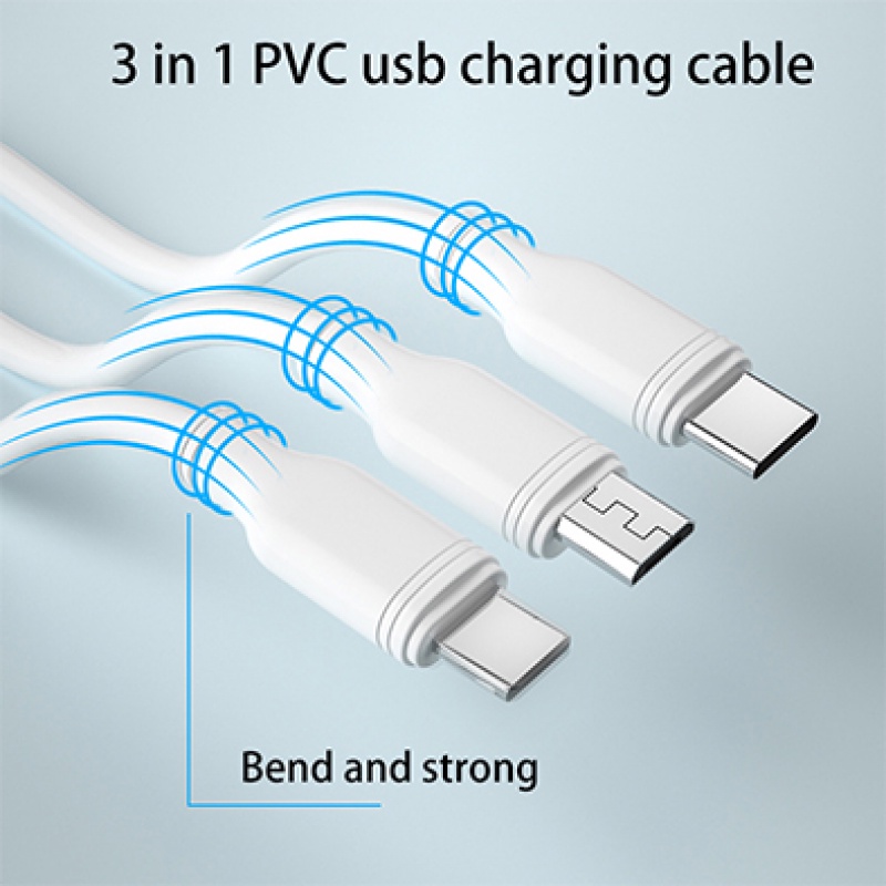 Kabel PVC Pengisian Cepat 3in1 Kabel USB Charging Universal Kabel USB Multifungsi Untuk iPhone Sumsang