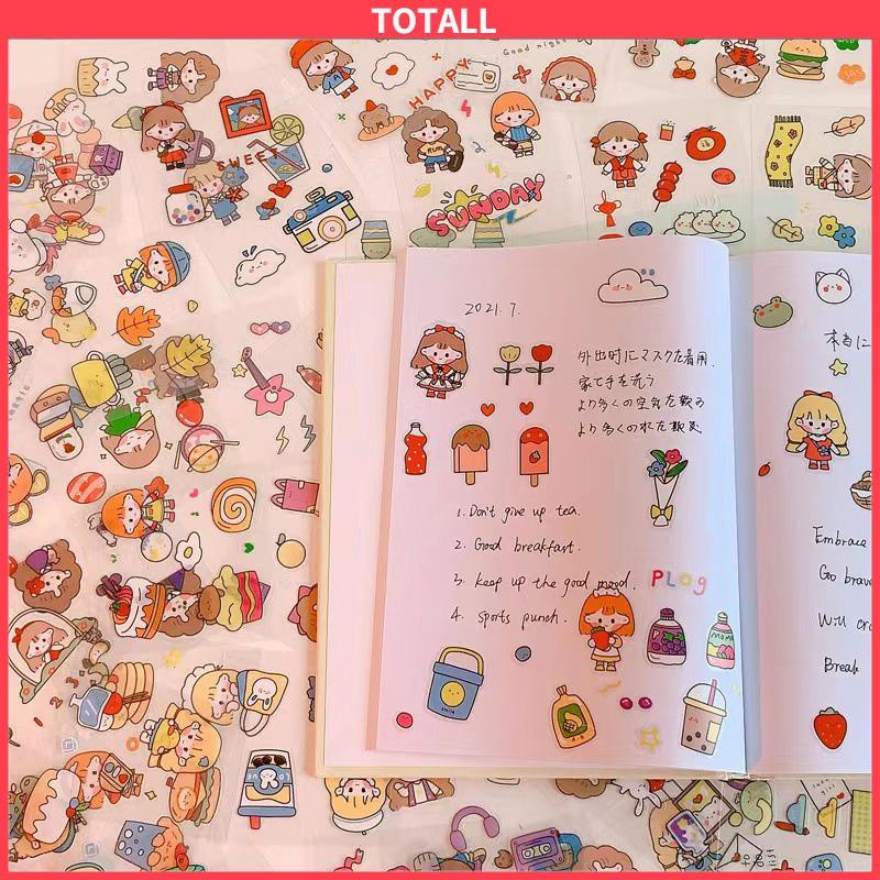 COD Bahan Scrapbook Stiker Gadis Lucu DIY Pola Kecil Stiker Cangkir Air Transparan Tahan Air-Totall