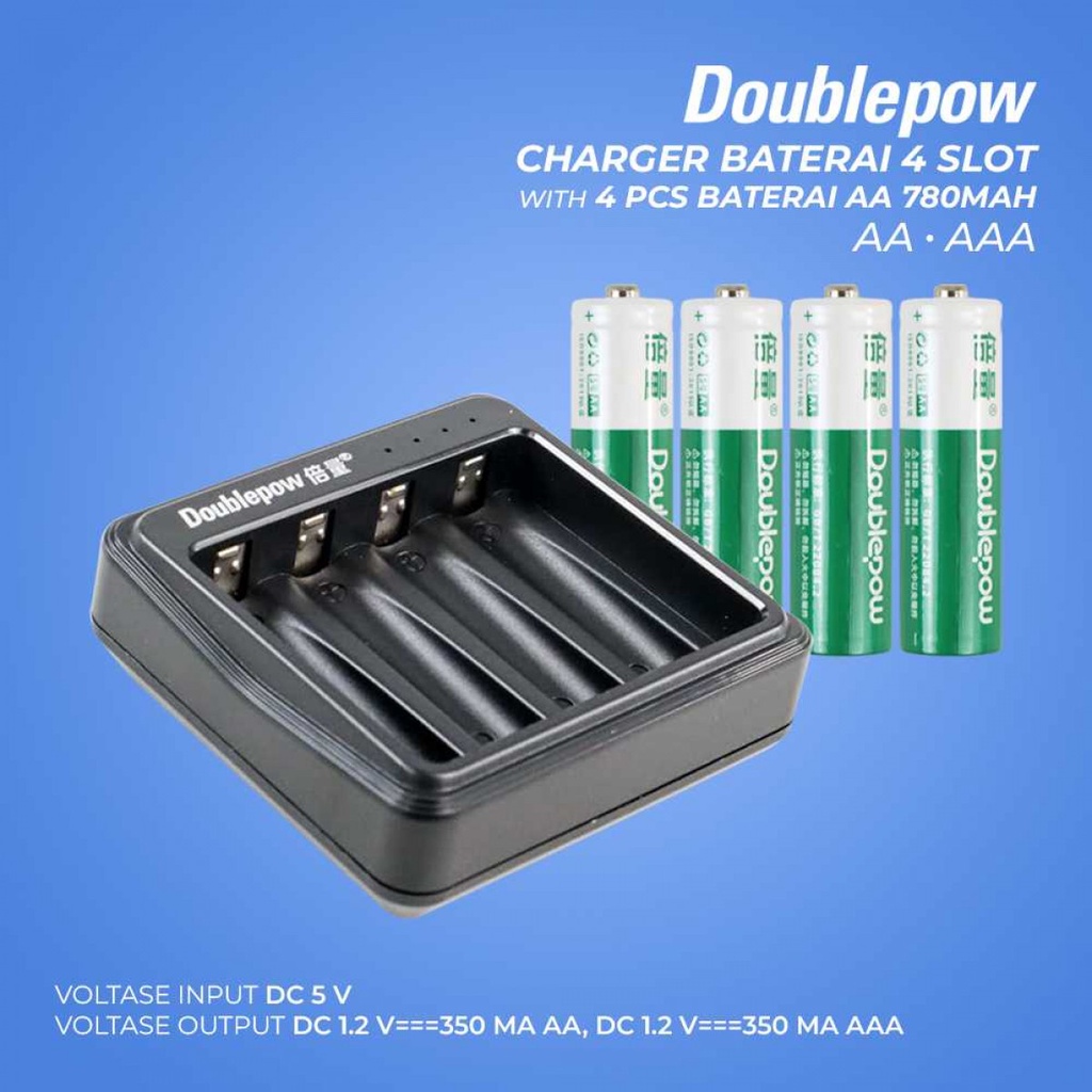 Charger Baterai 4 Slot AA AAA USB Type C Free 4 PCS Baterai AA 780mAh