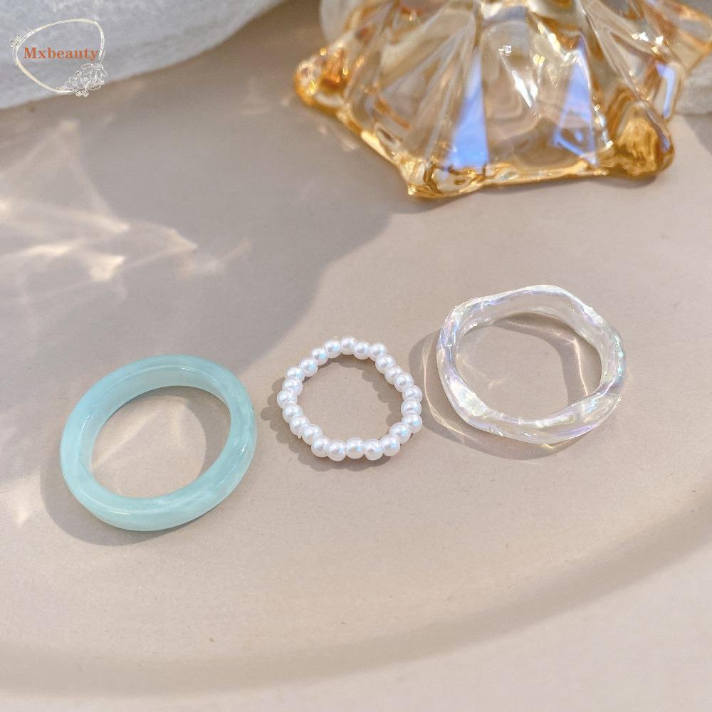 Mxbeauty Nikmat Pesta Manis 3Pcs/set Lingkaran Vegetarian Minimalis Aksesoris Kpop Perhiasan Produk Wanita Akrilik Gaya Korea Resin Cincin