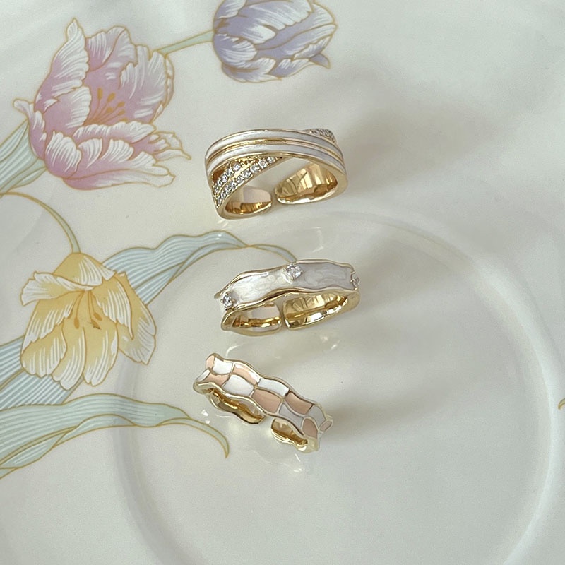 Cincin Bukaan Geometris Bunga Berlian Imitasi Mutiara Alloy Korea Untuk Anak Perempuan