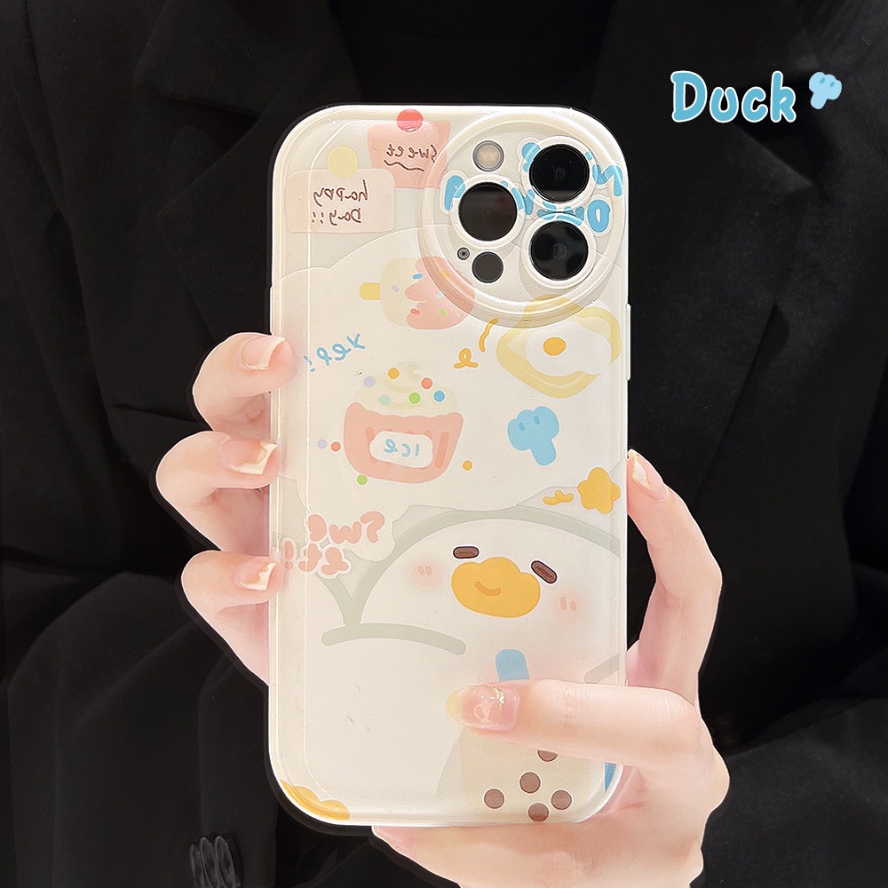 IPHONE Kartun Mimpi Manis Teh Susu Bebek Airbag Shockproof TPU Soft Phone Case Cover Untuk Iphone7 8 PLUS X XR XS 11 12 13 14 PRO MAX SE 2020