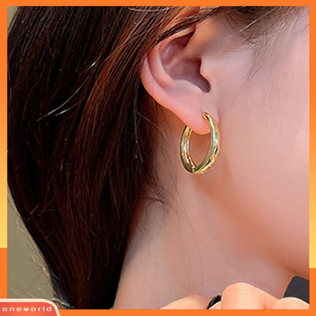 [EONE] 1pasang Anting Hoop Temperamen Besar Geometris Hadiah Emas Gaya Retro Wanita Oval Anting Fashion Perhiasan