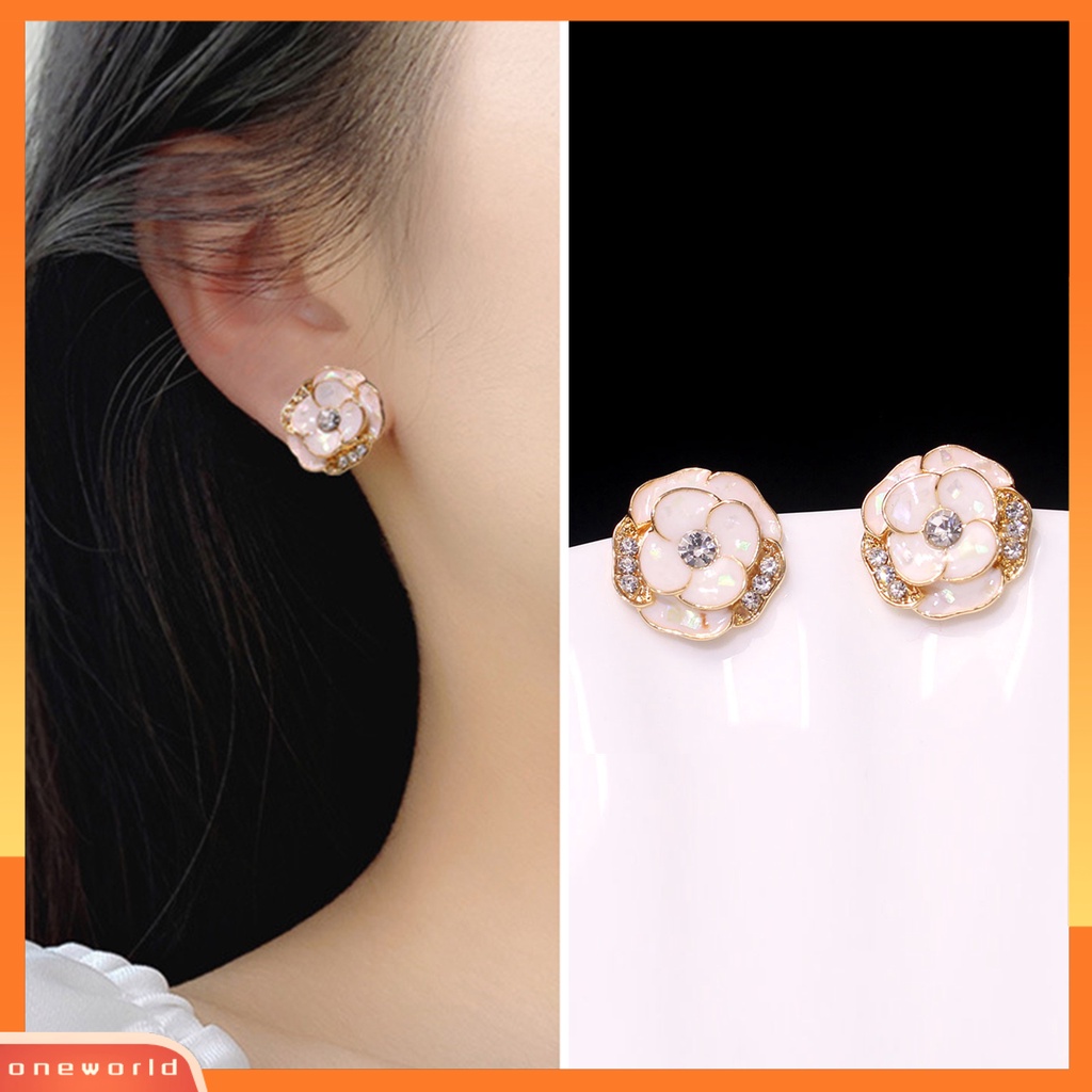 [EONE] 1pasang Ear Studs Elegan Dainty Temperamen Berkilau Berlian Imitasi Enamel Bunga Wanita Anting Fashion Perhiasan