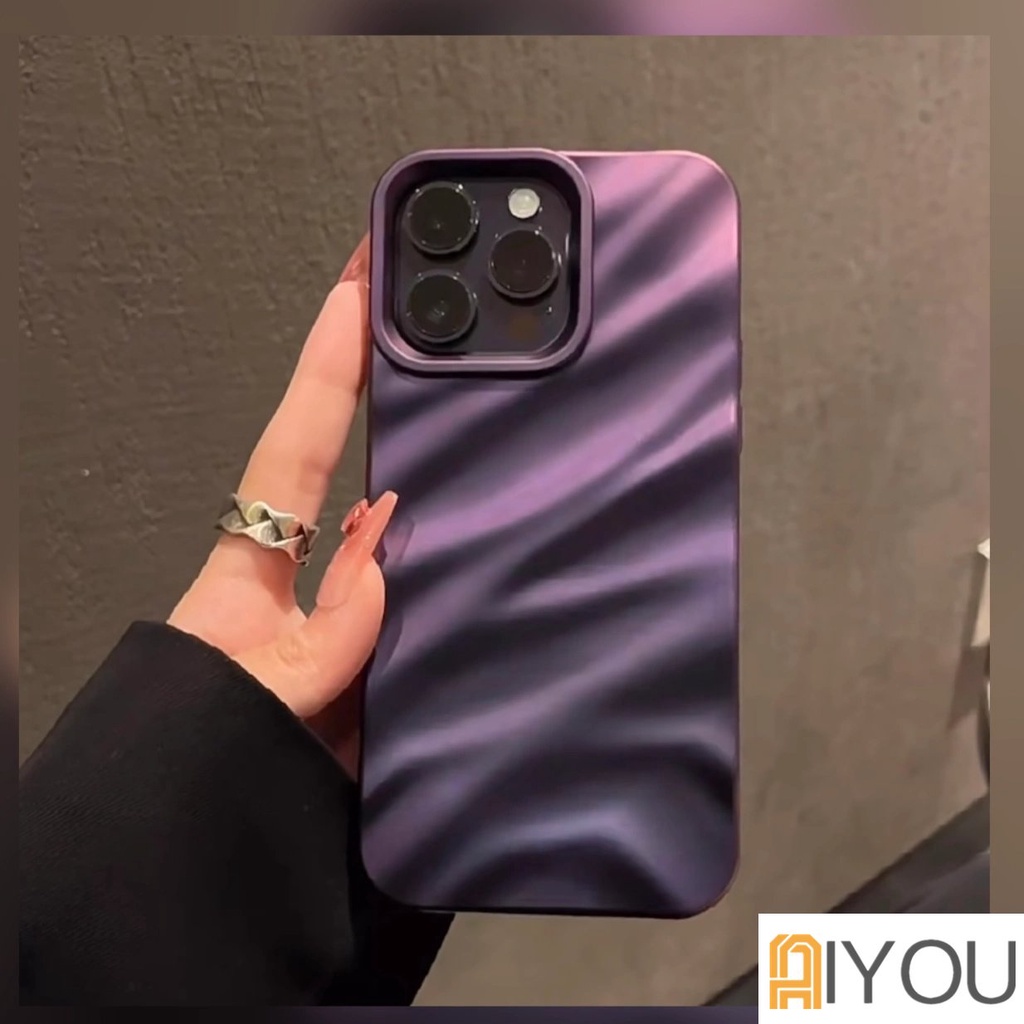 High Grade Ins Ungu Tiga Dimensi Lipit Gelombang Bumper Casing Shockproof Phone Case Untuk Iphone 11 Pro Max 12 13 14 Pro Max XR Xs Max7 8plus 13Promax Non-slip Cover