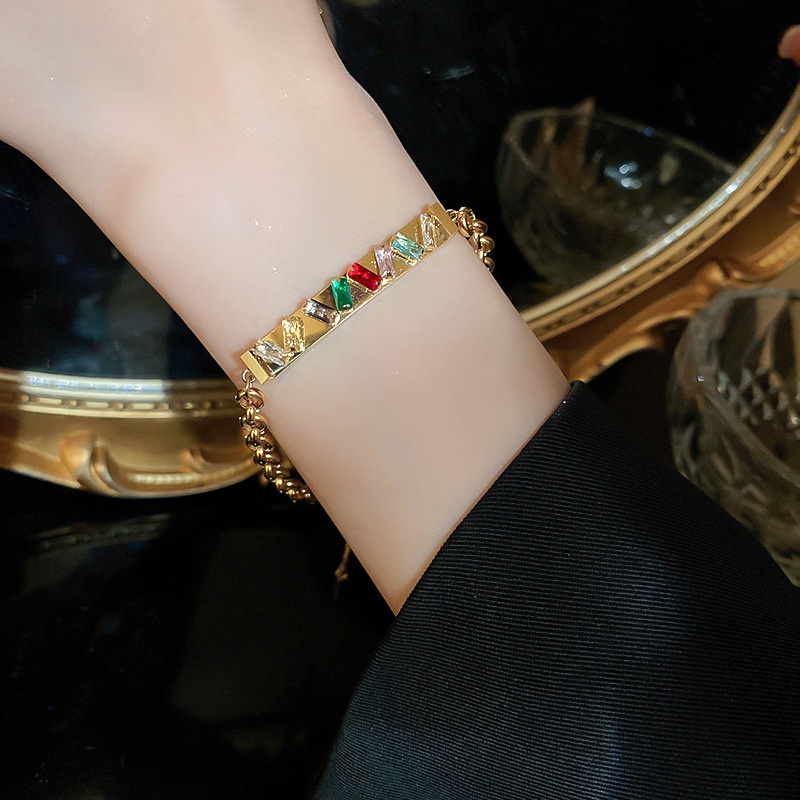 Gelang tangan plat zircon warna bahan titanium import berkualitas harga grosir bisa bayar di tempat COD