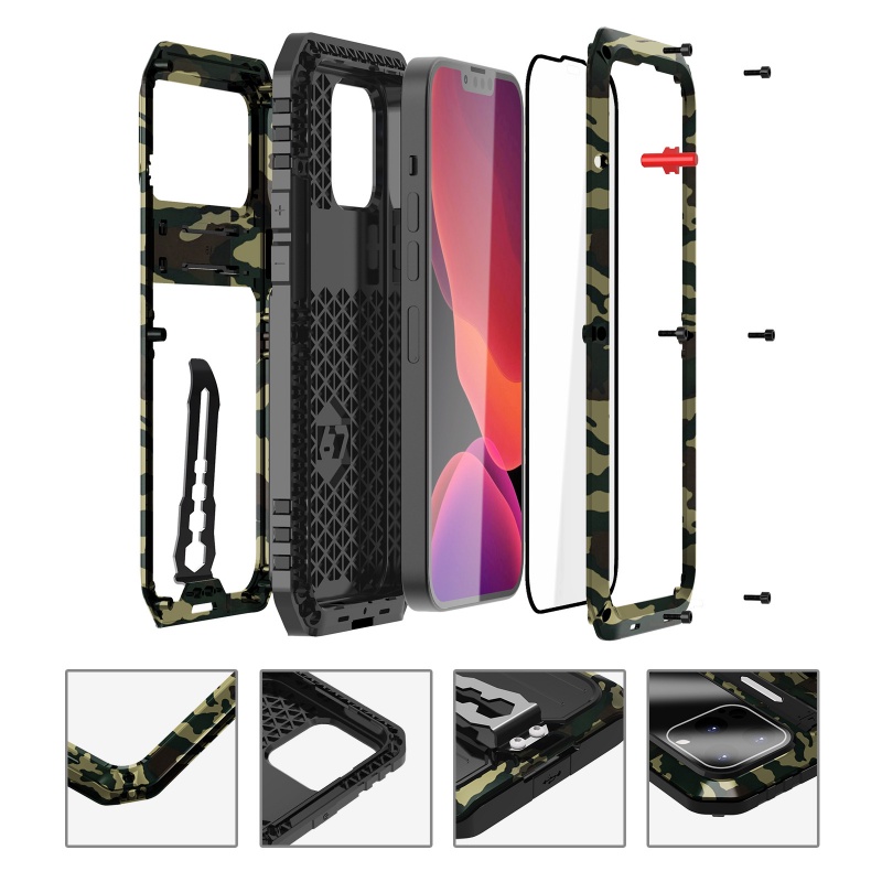 IPHONE Case Terlaku Iphone14 ProMax Casing Ponsel Logam Triple Defense Case Perlindungan Lensa Anti-drop