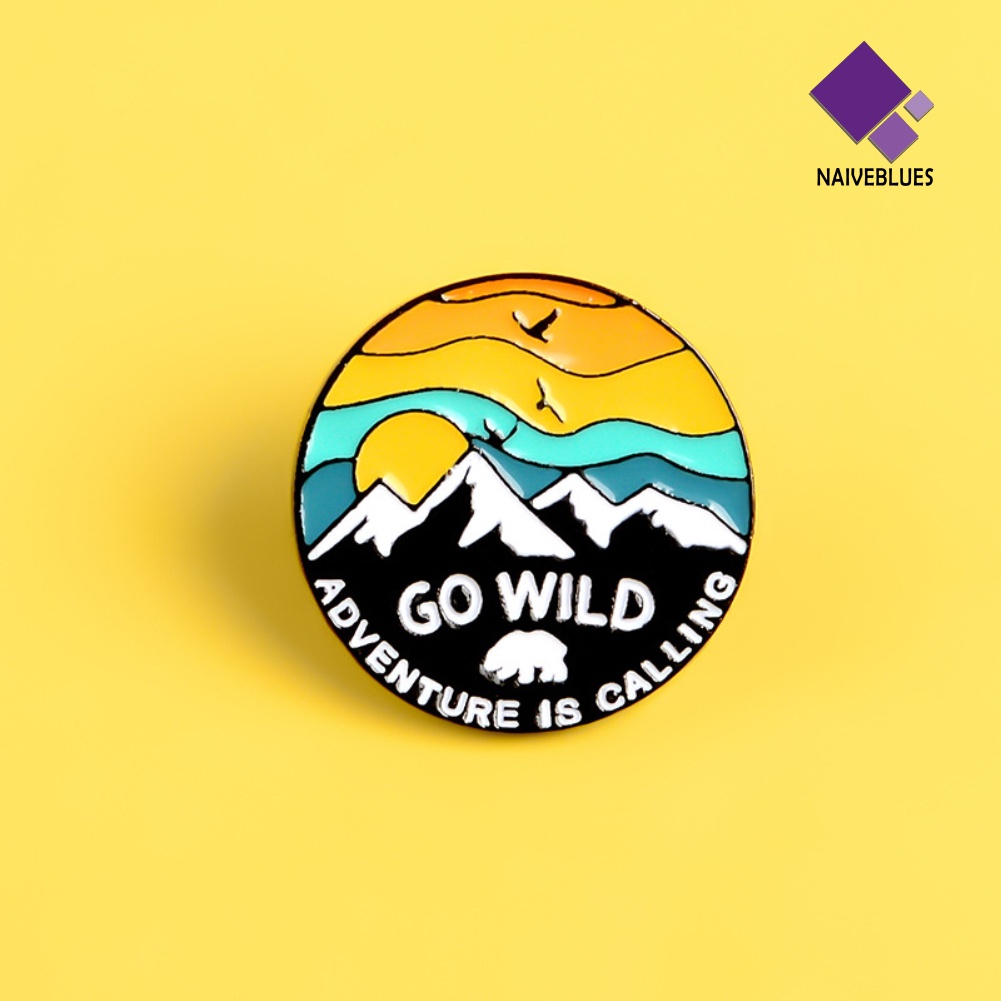 &lt; Naiveblues &gt; Unisex GO WILD Sunset Salju Gunung Burung Bros Pin Jaket Lencana