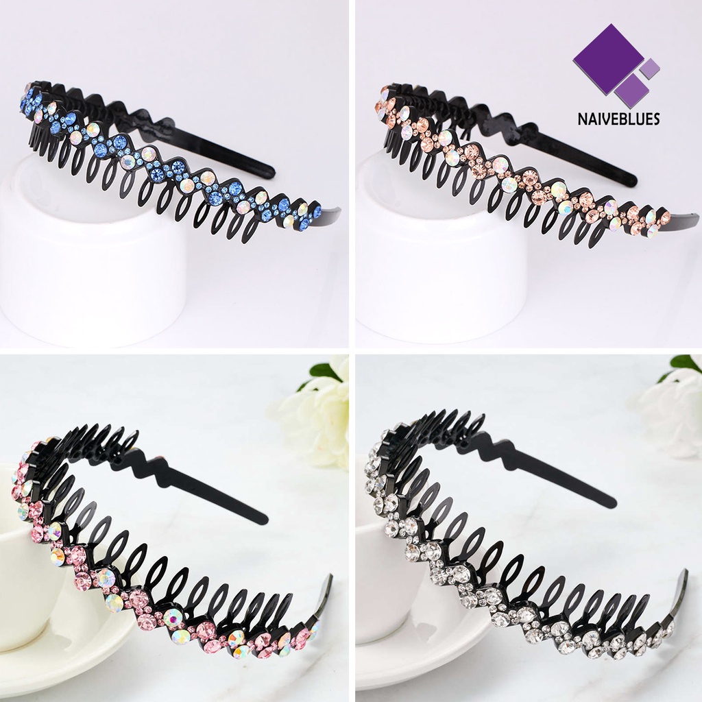 &lt; Naiveblues &gt; Jepit Rambut Shiny Colorful Rhinestone Non-Slip Reusable Brim Gadis Bando Aksesoris