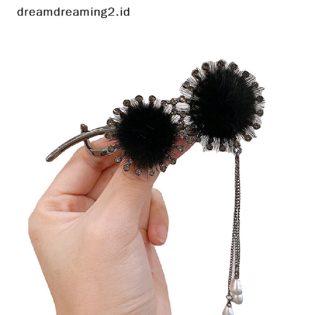 (dream) 1pc Hairball Rumbai Jepit Rambut Rhinestones Twist Clip Hair Clip Wanita Hiasan Kepala Gadis Hairgrip Aksesoris Rambut//