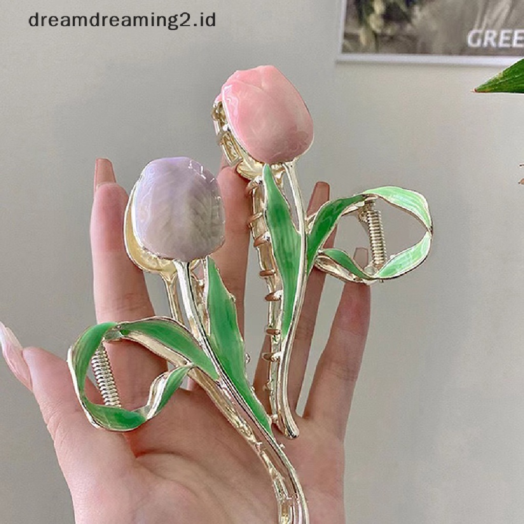 (dream) Baru Tulip Hair Claw Flower grace Hiu Klip Hiasan Kepala Vintage Ponytail Claw CLIP Trendi Manis Klip Rambut Untuk Perhiasan Rambut Gadis//