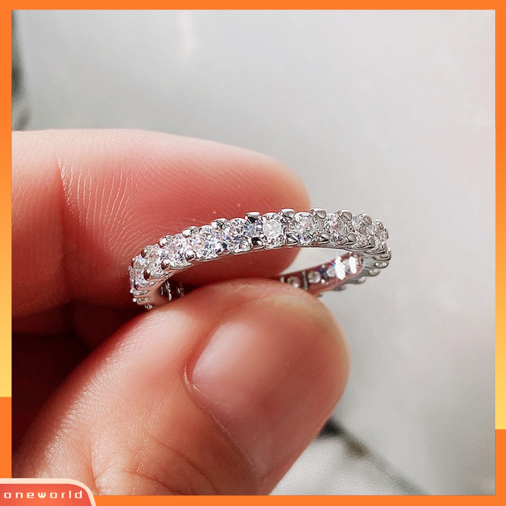 [EONE] Cincin Wanita Bersinar Ringan Tembaga Cubic Zirconia Finger Ring Untuk Pakaian Sehari-Hari