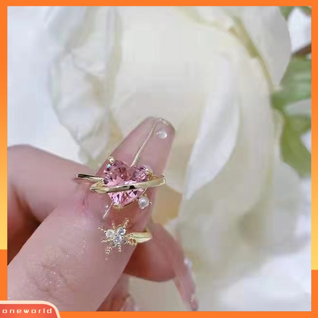 [EONE] Wanita Cincin Bentuk Hati Kristal Imitasi Mengkilap Pembukaan Pernikahan Circlet Bridal Jewelry