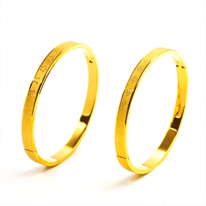 Goldkingdom Perhiasan Fashion 24K Bangkok Aksesoris Ready Stock Gelang snap Wanita pentagram Daun Wanita simple