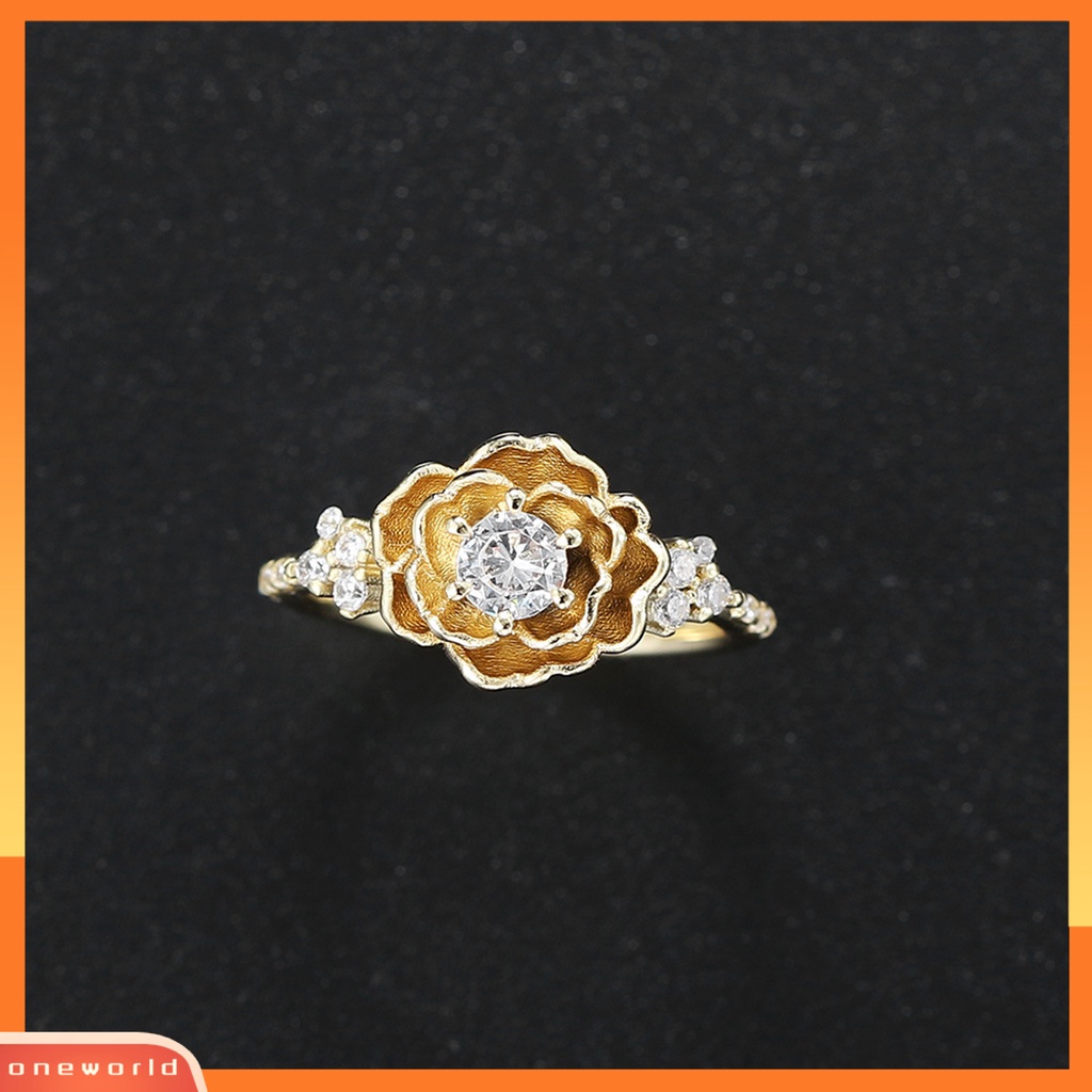 [EONE] Wanita Cincin Tiga Dimensi Bunga Cubic Zirconia Perhiasan Floral Ins Style Finger Ring Untuk Pesta Pernikahan Perjamuan