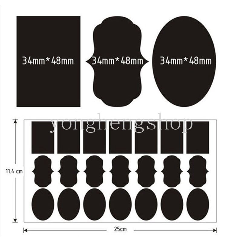 36pcs/set Stiker Botol Toples Kaca Dapat Dihapus Papan Tulis Lables Dapur DIY Stiker Gadget Papan Tulis Hitam Bentuk Tag Harga Tulisan Tangan Label Tahan Air
