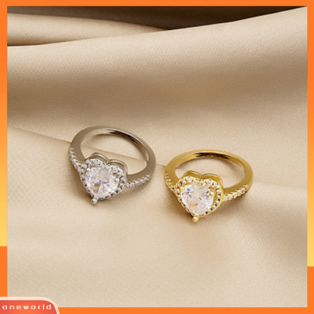 [EONE] Cincin Kawin Kepribadian Berlebihan Hadiah Valentine Glitter Cinta Hati Bertatahkan Berlian Imitasi Cincin Perhiasan Aksesori