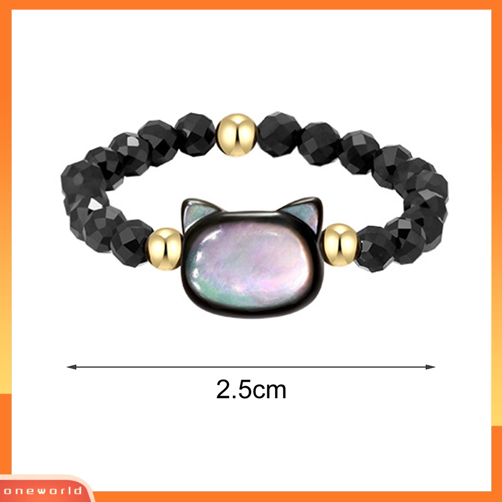 [EONE] Couple Ring Beads Cute Cat Melar Adjustable Tidak Luntur Hias Hadiah Hitam Putih Imitasi Kristal Jari Cincin Perhiasan Aksesoris Fashion