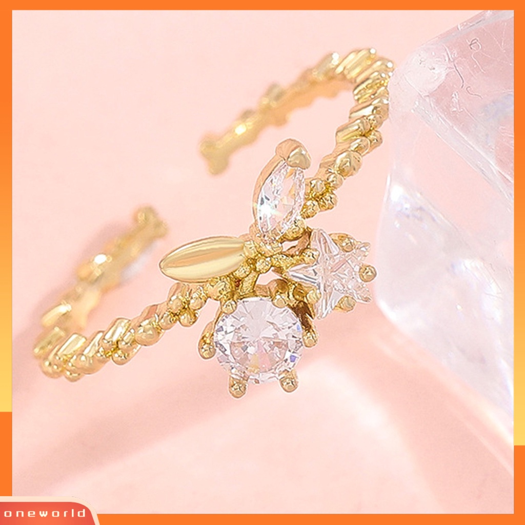 [EONE] Wanita Cincin Pembukaan Adjustable Temperamen Tidak Rata Geometris Berlian Imitasi Cherry Star Finger Ring Fashion Perhiasan