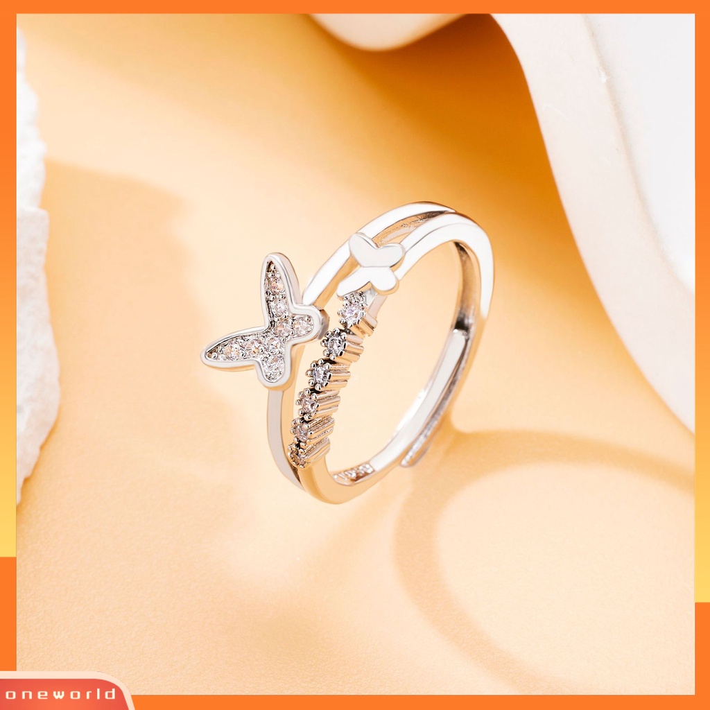 [EONE] Wanita Cincin Cahaya Mewah Berlian Imitasi Mengkilap Kupu-Kupu Dekorasi Cubic Zirconia Adjustable Dress Up Temperamen Berkilau Elektroplating Terbuka Cincin Perhiasan Aksesori