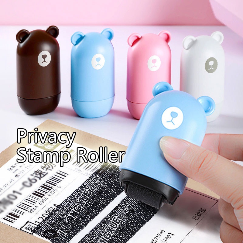 Beruang Lucu Privasi Stamp Roller Protection Lanyard Portabel Penjaga Data Rahasia ID Anda Masking