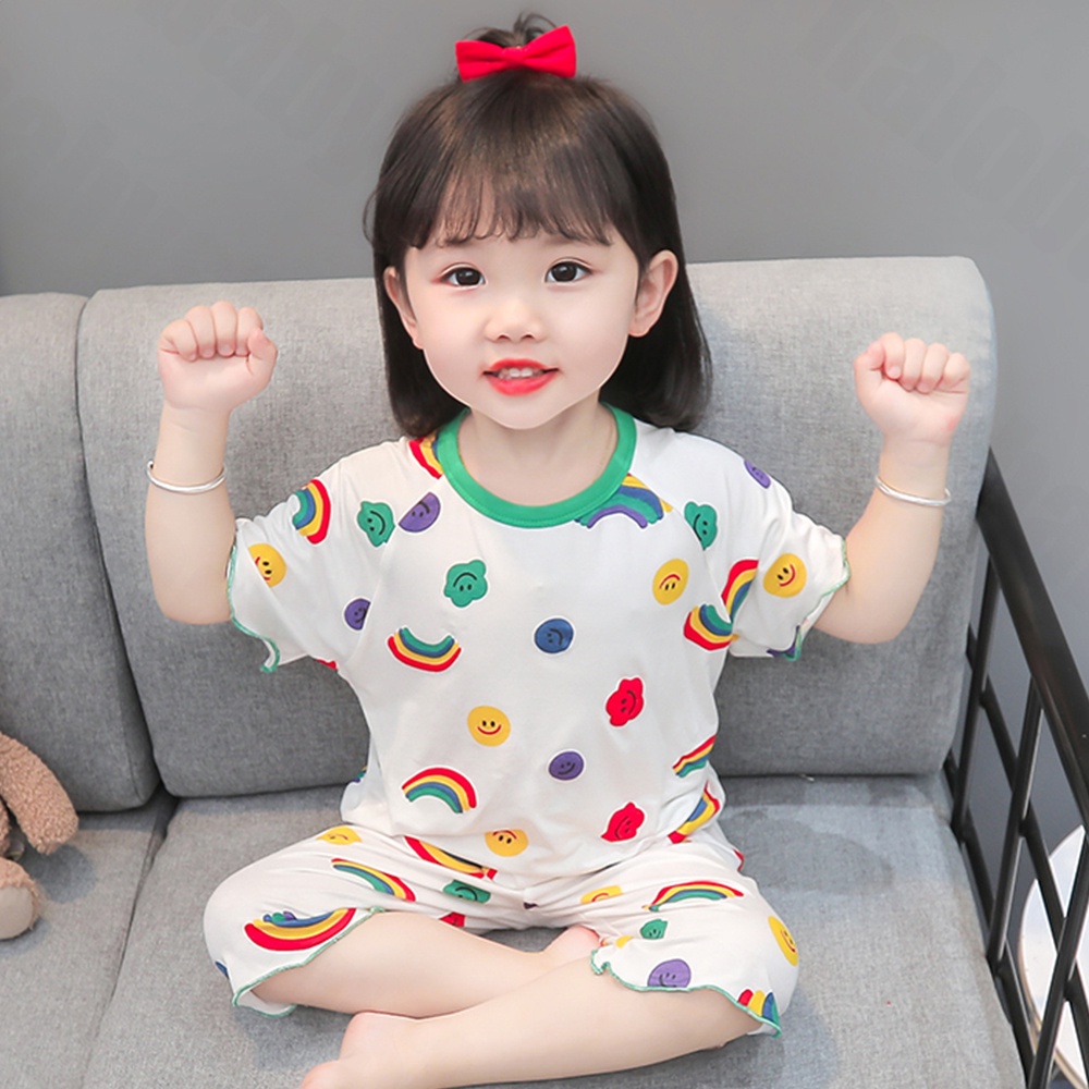 Halo Baby Piyama Anak Perempuan Baju Tidur Rayon Setelan Lengan Pendek 1-3Tahun