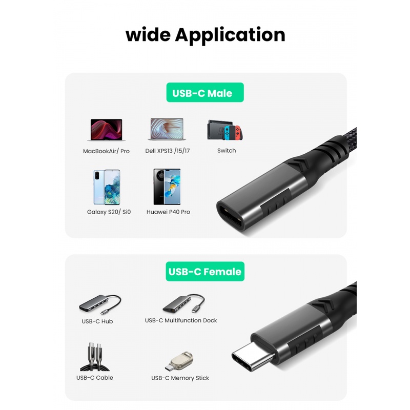 Kabel Ekstensi USB C Male to Female Tipe C USB3.2 Gen2 Kabel Extender Fitur Lengkap Untuk MacBook Pro Samsung S20