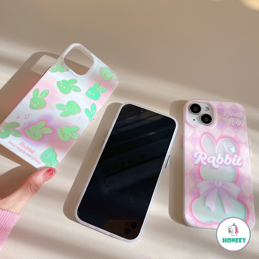 Casing Ponsel Kartun Kelinci Reflektif Laser Penuh Layar Berlubang Untuk IPhone11 12 13 14 Pro Max 12pro Gaya Gadis