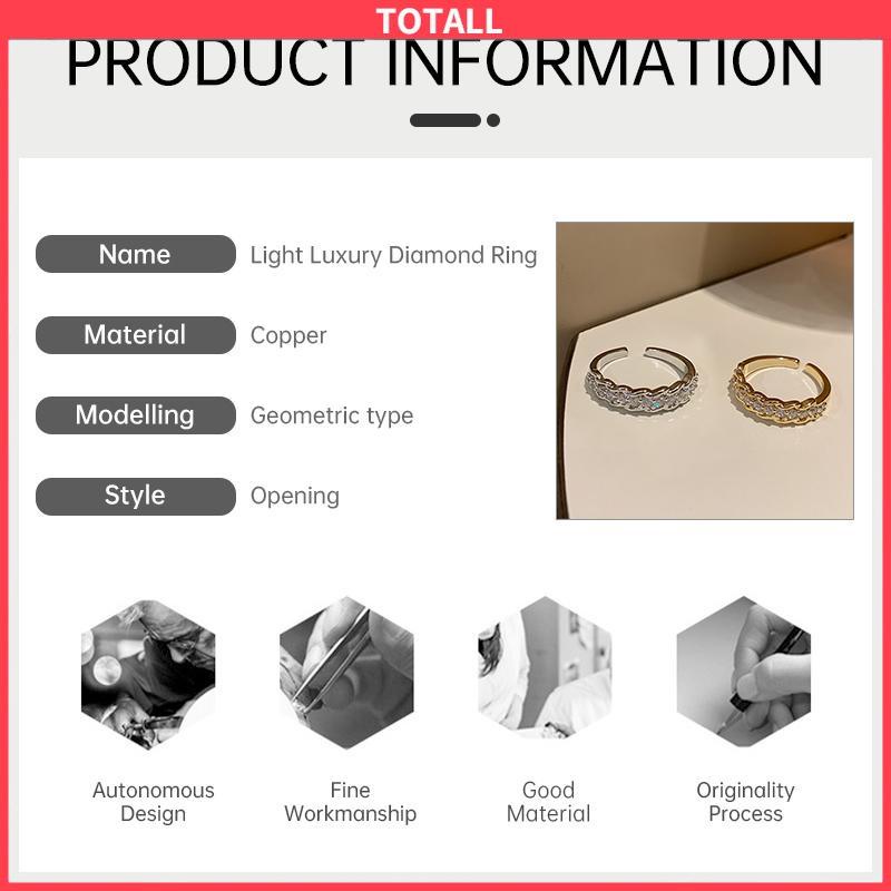 COD Cincin set berlian untuk wanita desain kelas tinggi yang modis dan dipersonalisasi cincin jari terbuka yang dapat disesuaikan-Totall