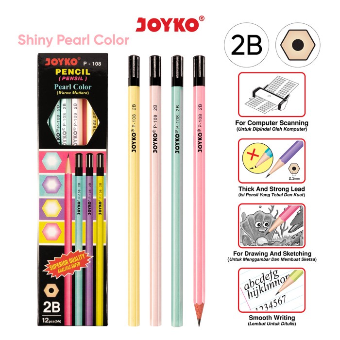 

Pencil / Pensil Joyko P-108 / 2B / Pearl / 1 BOX 12 PCS -RTUOLSP