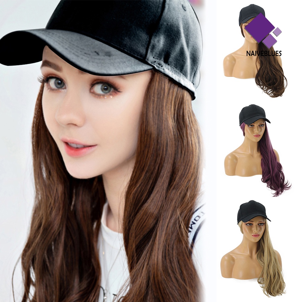 &lt; Naiveblues &gt; Wanita Menawan Lady Panjang Keriting Sintetis Wig Sopak Ekstensi Dengan Topi