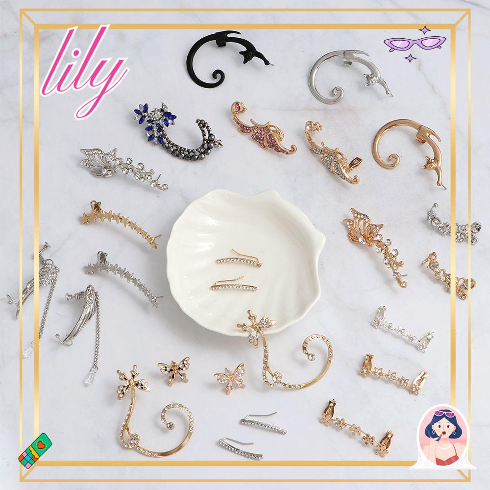 Lily 1PC/1pasang Kupu-Kupu Klip Anting Perhiasan Fashion Bungkus Panas Tulang Rawan Berlian-Tabur Bling Bling Kristal Telinga Stud