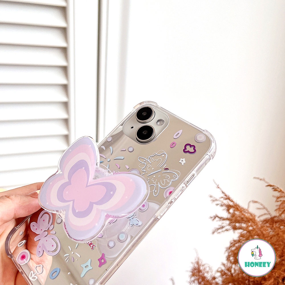 IPHONE Casing Ponsel Motif Planet Kupu-Kupu Cermin Fashion Kompatibel Untuk Iphone11 13 12 14 Pro Max Shockproof Soft Back Cover