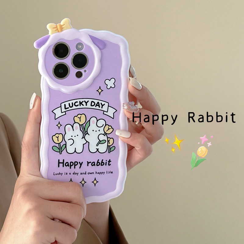 【Lamb Style】Purple Happy Rabbit Soft TPU Case HP iP iPhone 11 12 13 14 Pro Max 7 8 + Plus SE 2020 X XS XR Max Girl Woman FTD Casing Apple