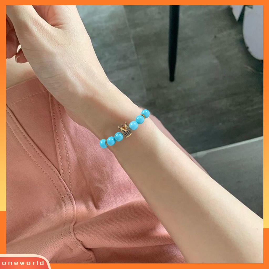 [EONE] Pria Gelang Manik-Manik Mahkota Liontin Batu Alam Hexagon Pesona Hias Warna Kontras Unisex Adjustable Wanita Gelang Hadiah