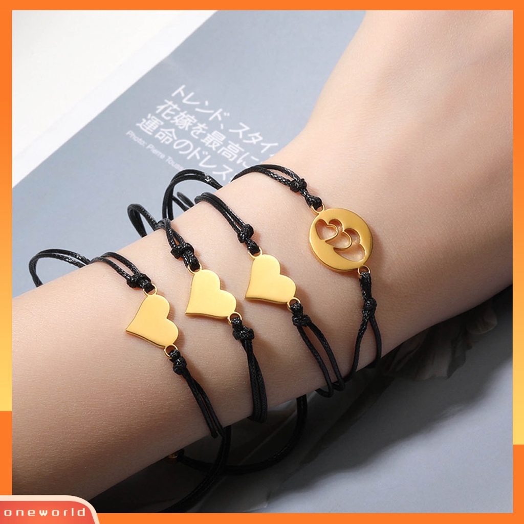 [EONE] 2/3/4pcs Women Bracelets Adjustable Hand Made Heart Decor Hias Braided Dekorasi Kepribadian Ibu Putri Jantung Gelang Hadiah Hari Ibu